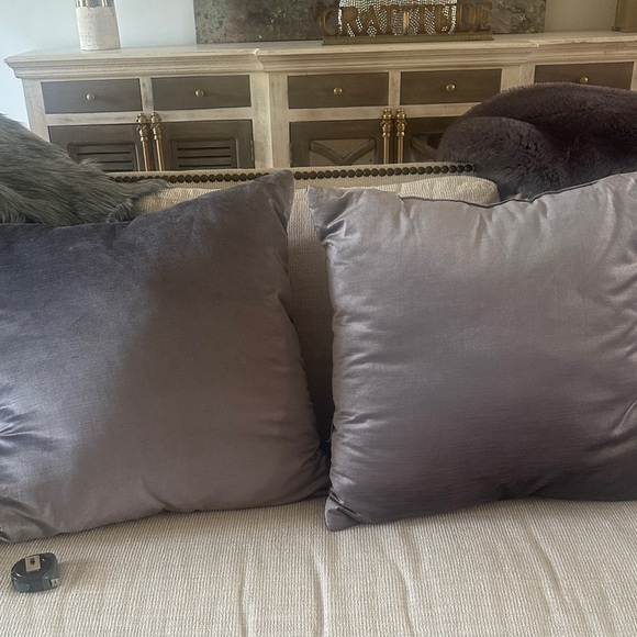 2 -22 inch Square gray satin look pillows NEW - Picture 1 of 2